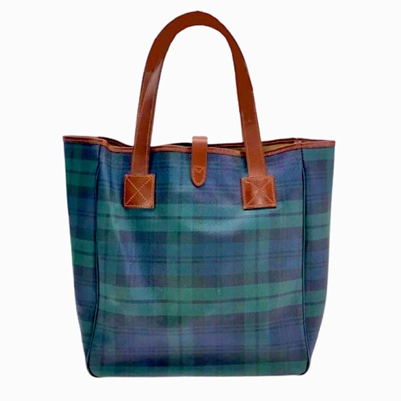 RALPH LAUREN Navy Blue Hunter Green Black Watch Plaid Oversized Camp Tote Bag - Picture 2 of 16